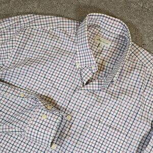 Peter Millar Shirt Mens XL White & Blue Plaid Peterson Performance Crown Crafted
